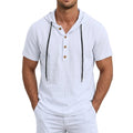 Summer Mens Linen Hooded Shirts for Men Lightweight Short Sleeve Casual T-Shirts Button Cotton Hoodie Hawaiian T Shirts for Men