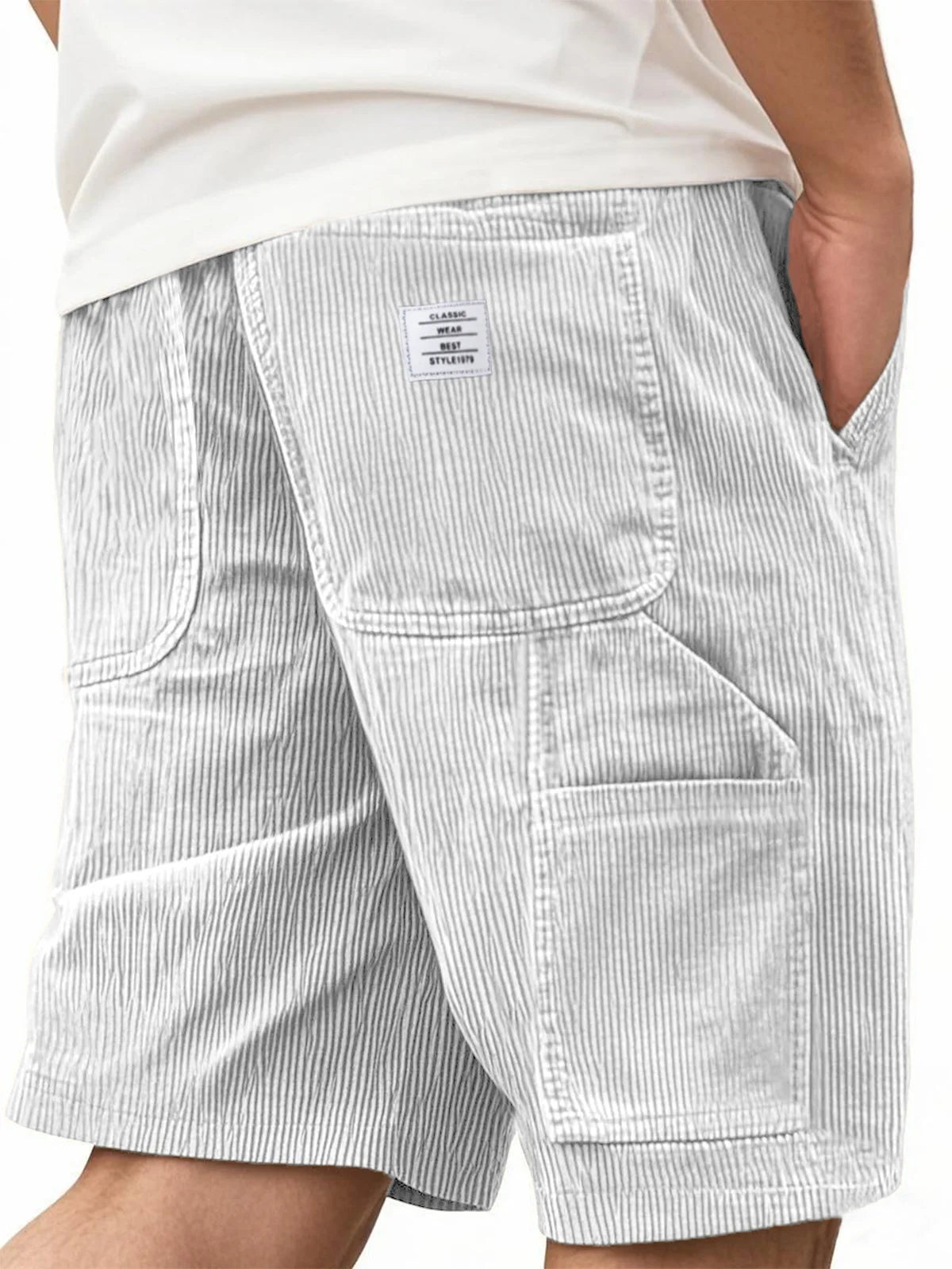 2026 Summer Men's Retro Corduroy Workwear Shorts Elastic Waist Multi-Pocket Casual Shorts Embroidery Daily Shorts For Male