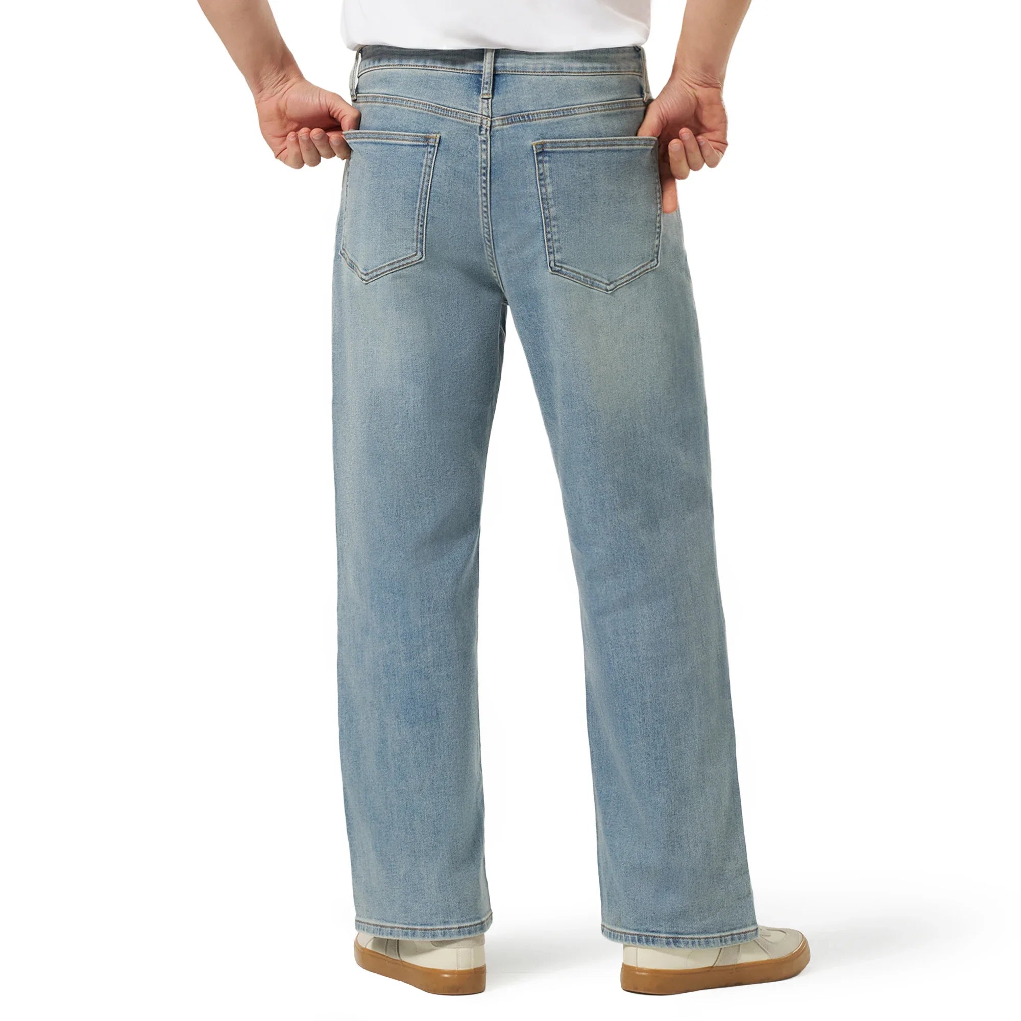 TACVASEN Summer Men's Denim Pants Washed Male Vintage Jeans Straight Casual Menwear Loose Faded Distressed Trousers New Fashion