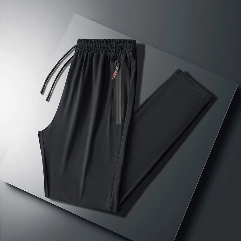 Ice Silk Men's Pants 2026 Summer New Black Gray Thin Business Casual Pants Outdoor Elastic Breathable Straight Leg Sweatpants