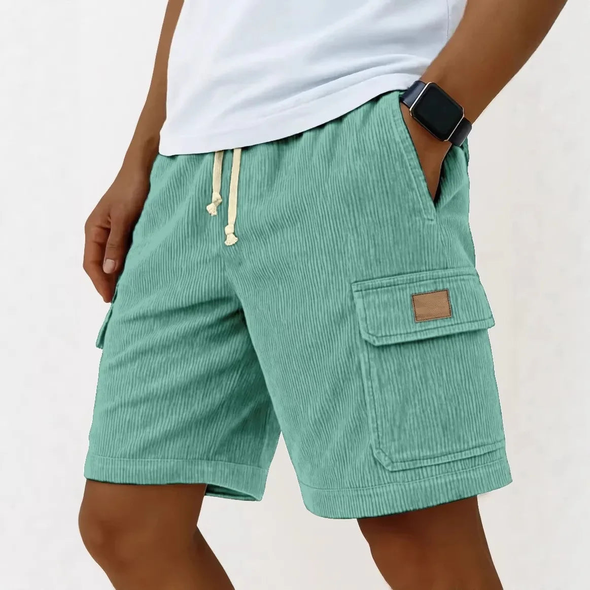 2026 Summer Men's Corduroy Shorts Fashion American Style Multi Pocket Pants Embroidered Logo Retro Straight Leg Shorts For Male