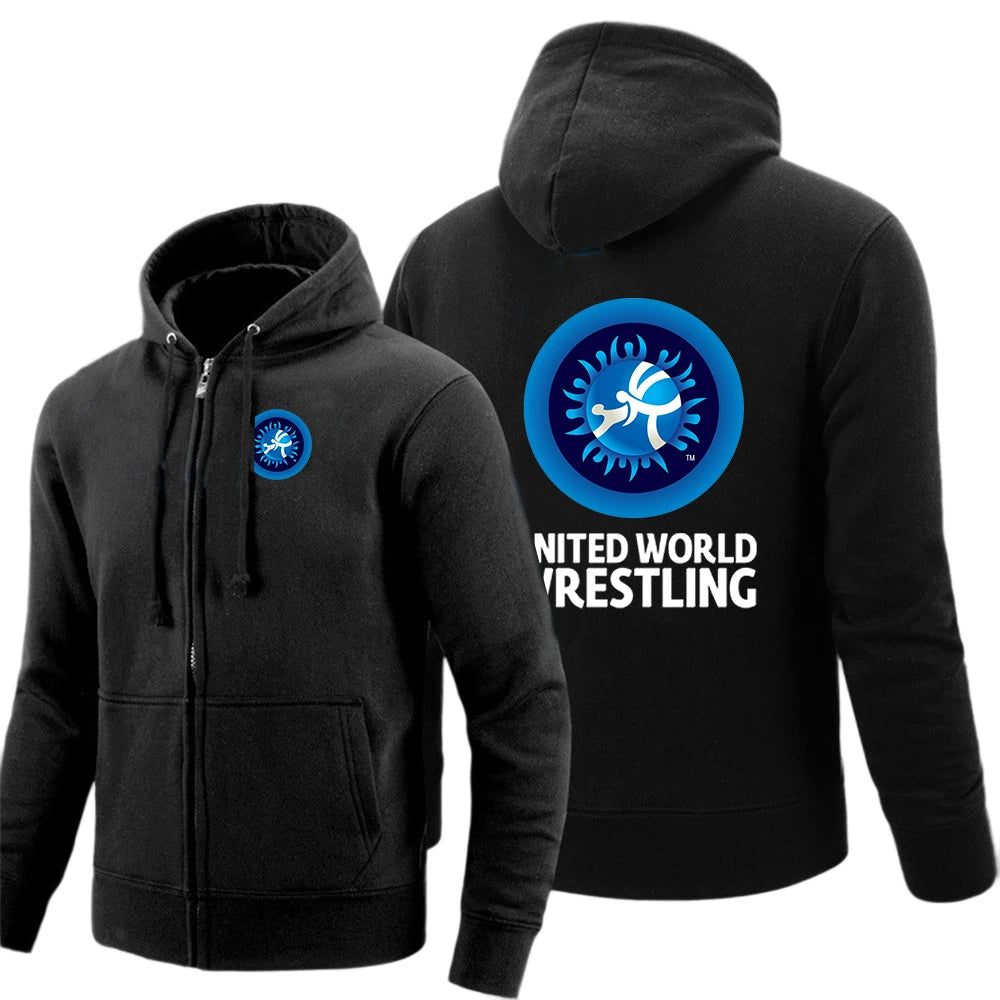 United World Wrestling UWW Logo Men's solid-colored zipper sweatshirts are suitable for spring and autumn hoodies jacket