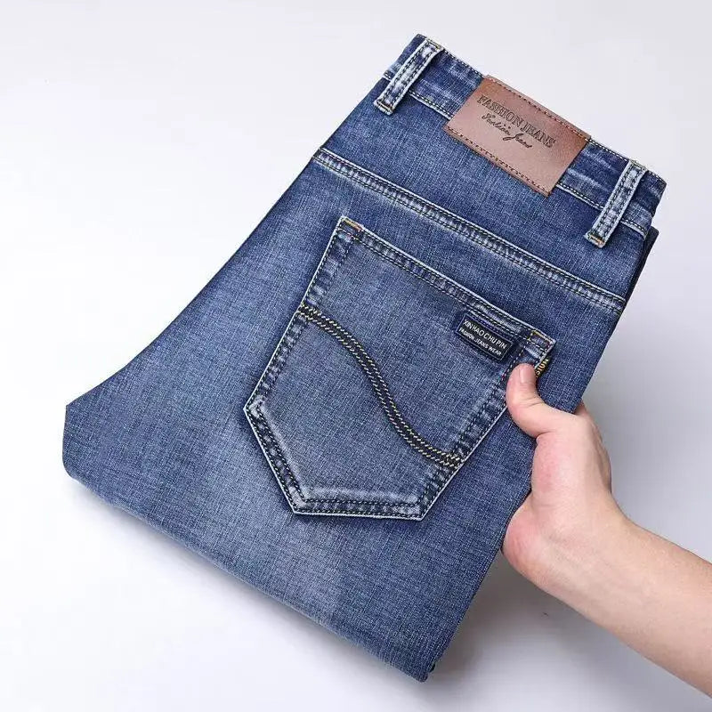 New Business Men's Jeans Casual Straight Stretch Fashion Classic Blue Black Work Denim Trousers Male Brand Clothing