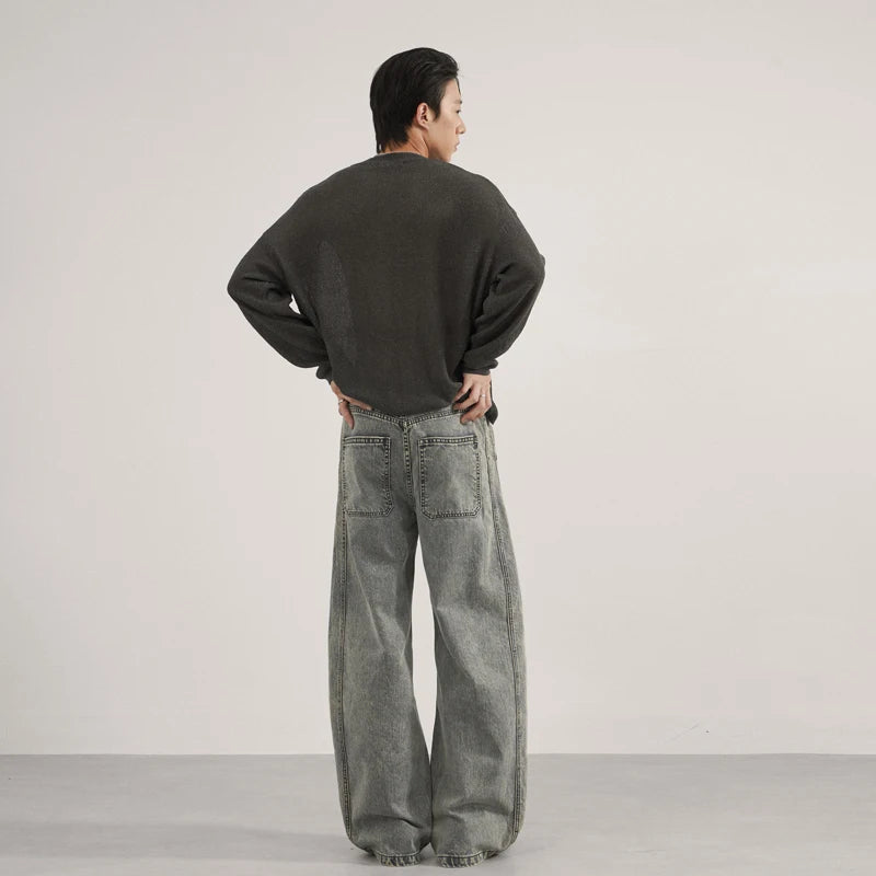 Unisex Green Brown Washed Barrel Jeans Curved Leg Wide Loose Fit Denim Pants Y2K Vintage Baggy Streetwear Trousers for Men Women