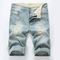 New Summer Vintage Washed Men Denim Shorts Casual Fashion Street Wear Ripped Hole Patches Distressed Male Straight Jeans Shorts
