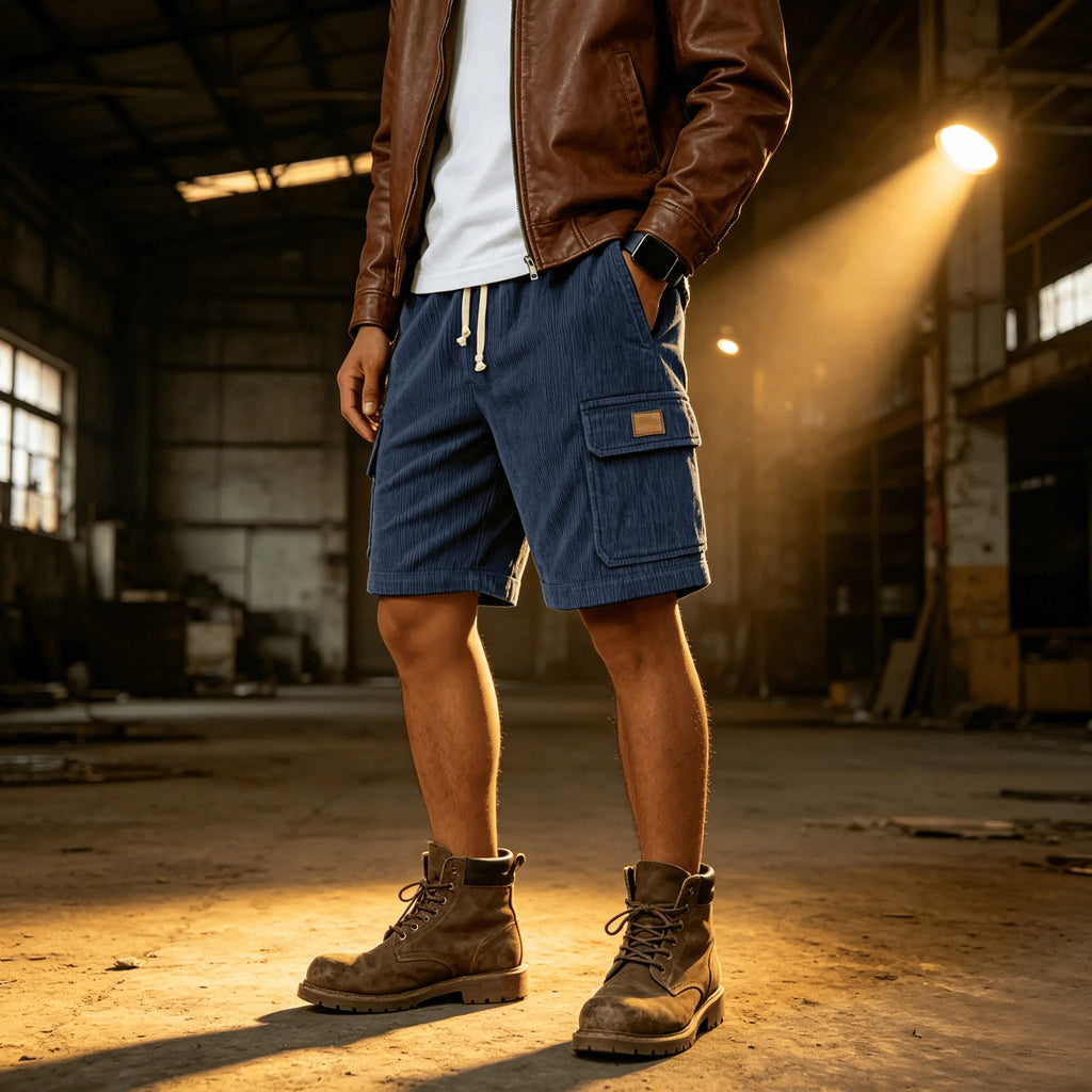 2026 Summer Men's Corduroy Shorts Fashion American Style Multi Pocket Pants Embroidered Logo Retro Straight Leg Shorts For Male