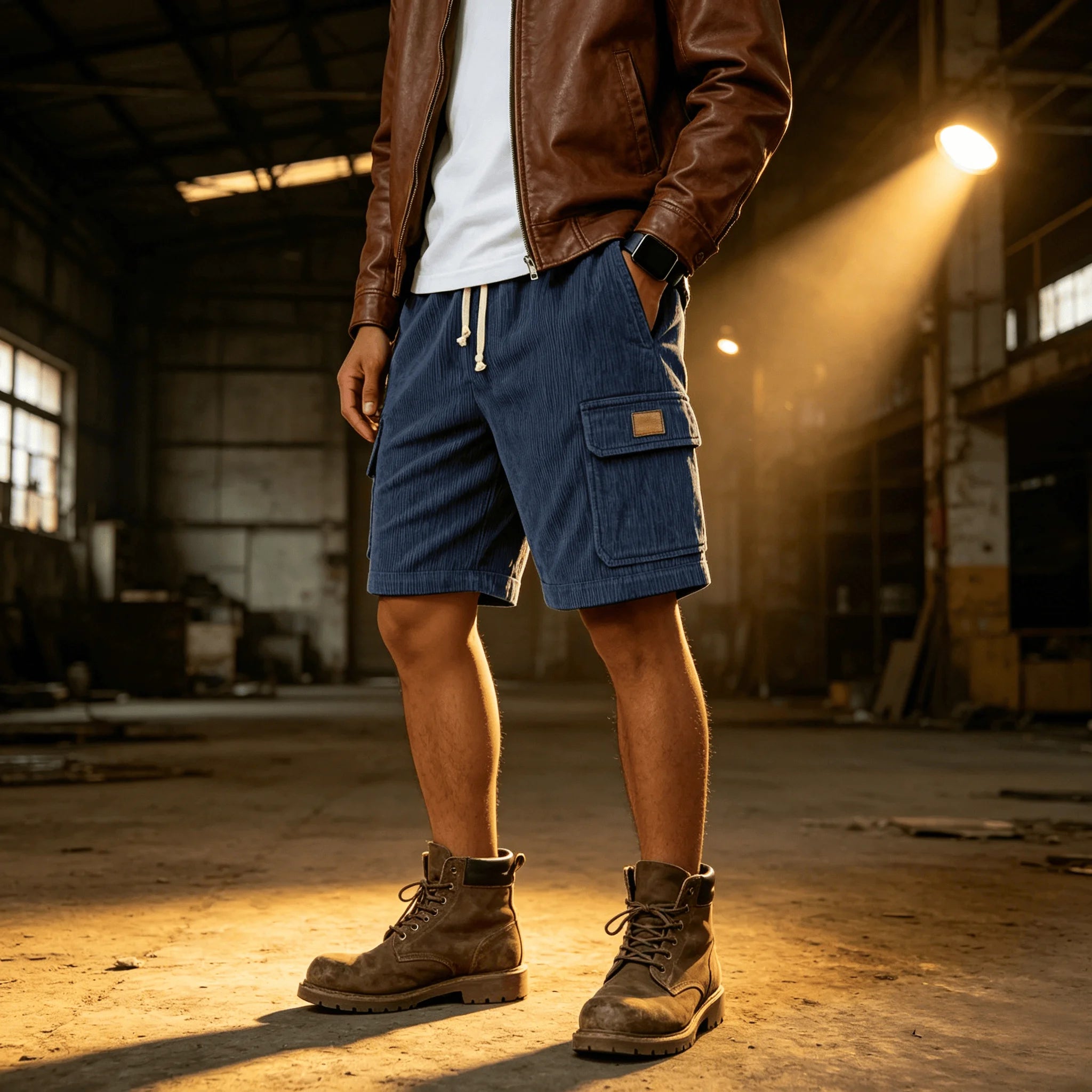 2026 Summer Men's Corduroy Shorts Fashion American Style Multi Pocket Pants Embroidered Logo Retro Straight Leg Shorts For Male