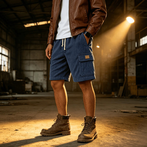 2026 Summer Men's Corduroy Shorts Fashion American Style Multi Pocket Pants Embroidered Logo Retro Straight Leg Shorts For Male