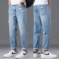 2026 Spring Summer Men's Ripped Jeans Cotton Trendy Straight Casual Denim Pants Trousers Outdoor Pastoral Outing