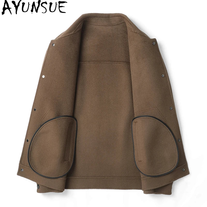 AYUNSUE Winter Natural Woolen Coat Fashion Men's Clothing Double-breasted Woolen Mens Coat Short Smart Jacket Пальто Мужское