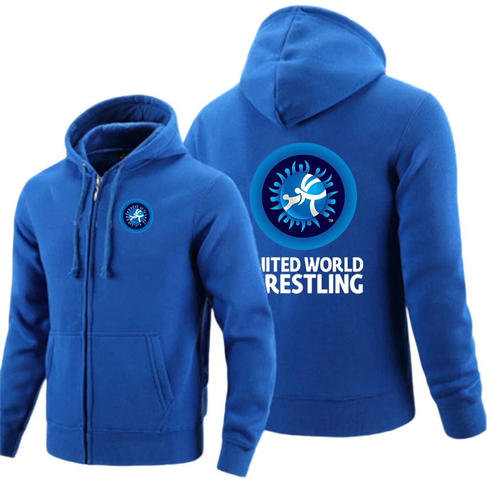 United World Wrestling UWW Logo Men's solid-colored zipper sweatshirts are suitable for spring and autumn hoodies jacket