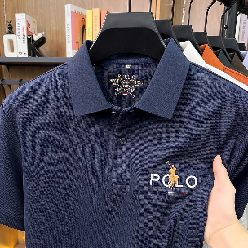 Summer Cotton Short Sleeved T-shirt for Men, 2026 New High-end Brand, Business Casual Pony Embroidery Polo Shirt