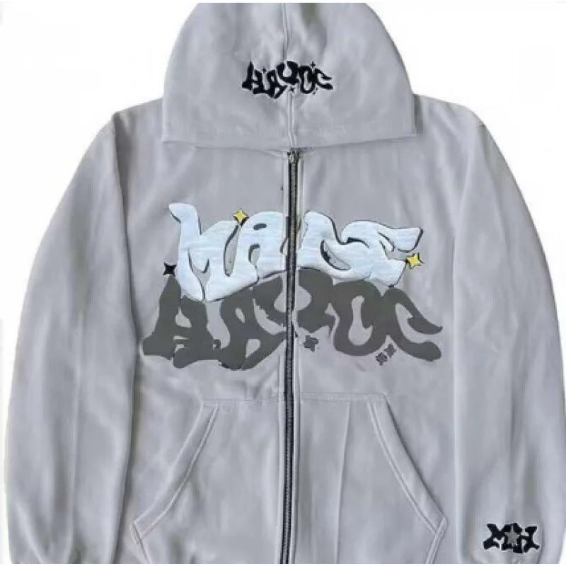 Hoodies men's sweatshirt 2026 street fashion Gothic punk hip-hop zipper print hooded sweatshirt hoodie sweatshirt man's clothing