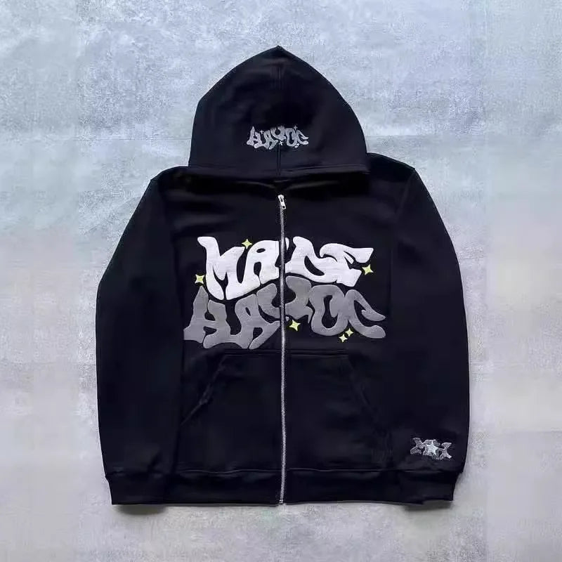 Hoodies men's sweatshirt 2026 street fashion Gothic punk hip-hop zipper print hooded sweatshirt hoodie sweatshirt man's clothing