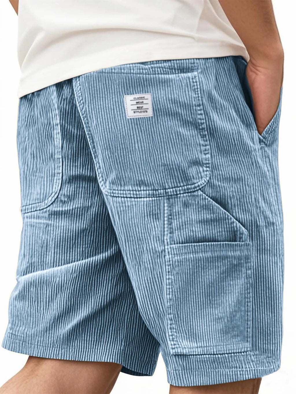 2026 Summer Men's Retro Corduroy Workwear Shorts Elastic Waist Multi-Pocket Casual Shorts Embroidery Daily Shorts For Male
