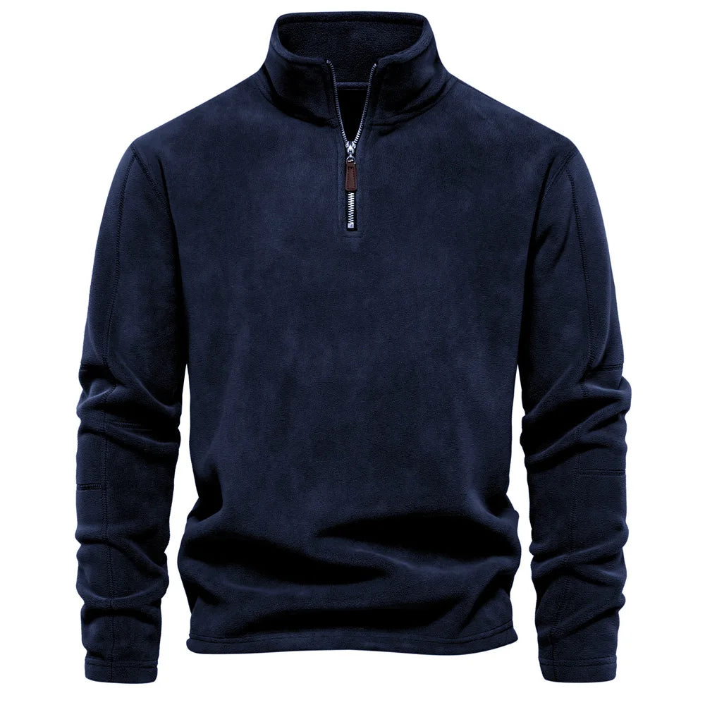 Men's new autumn-winter long-sleeved button-down pullover jacket with zipper. Trendy and versatile men's fleece pullover shirt.