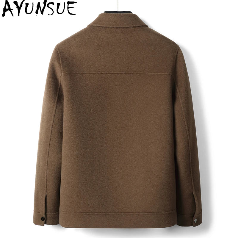AYUNSUE Winter Natural Woolen Coat Fashion Men's Clothing Double-breasted Woolen Mens Coat Short Smart Jacket Пальто Мужское