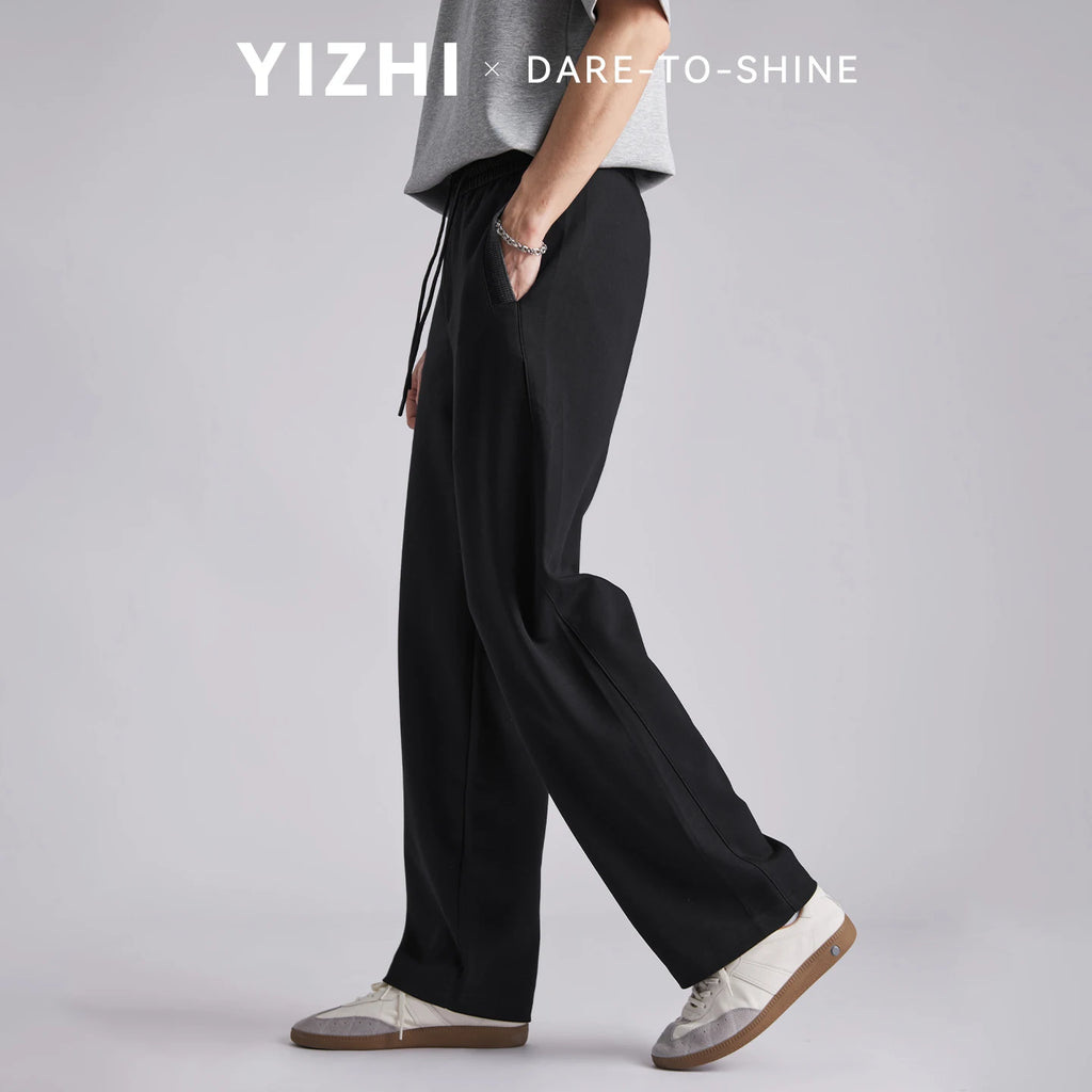 Men 260GSM Mamba Cotton Jogger Pants Summer Color Block Elastic Waist Japanese Style Loose Wide Leg Soft Casual Sports Trousers