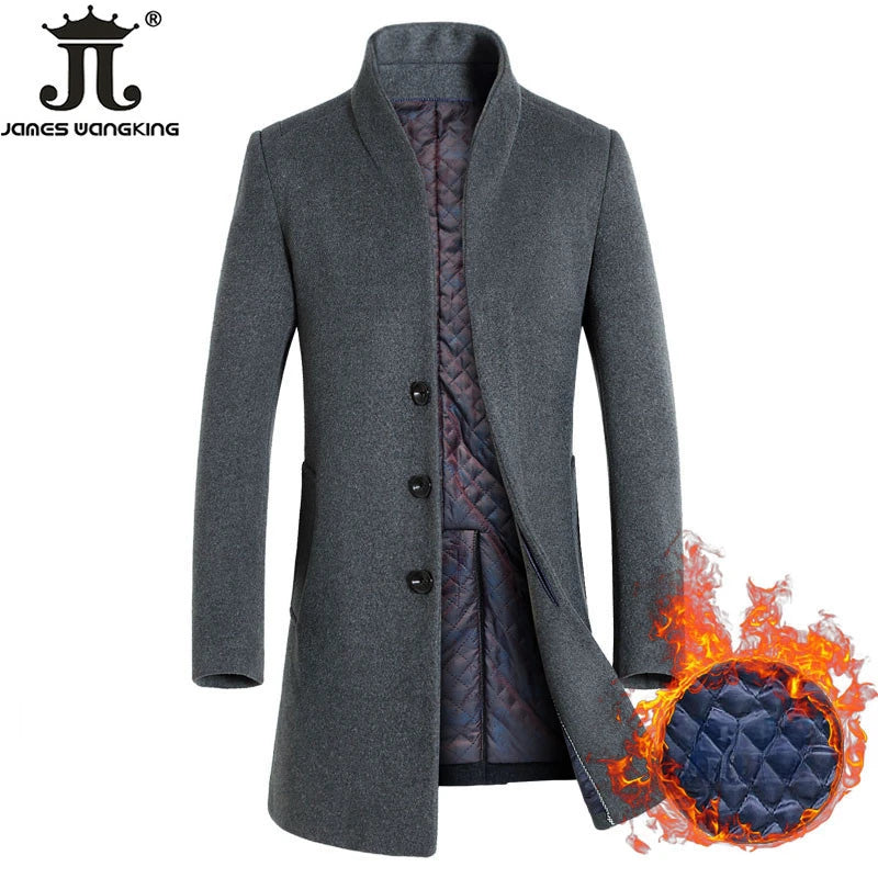 New Winter Mens Fashion Boutique High-grade Pure Color Wool Woolen Cloth Business Leisure Trench Coat / Men Thick Dust Coat