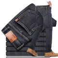 New Business Men's Jeans Casual Straight Stretch Fashion Classic Blue Black Work Denim Trousers Male Brand Clothing