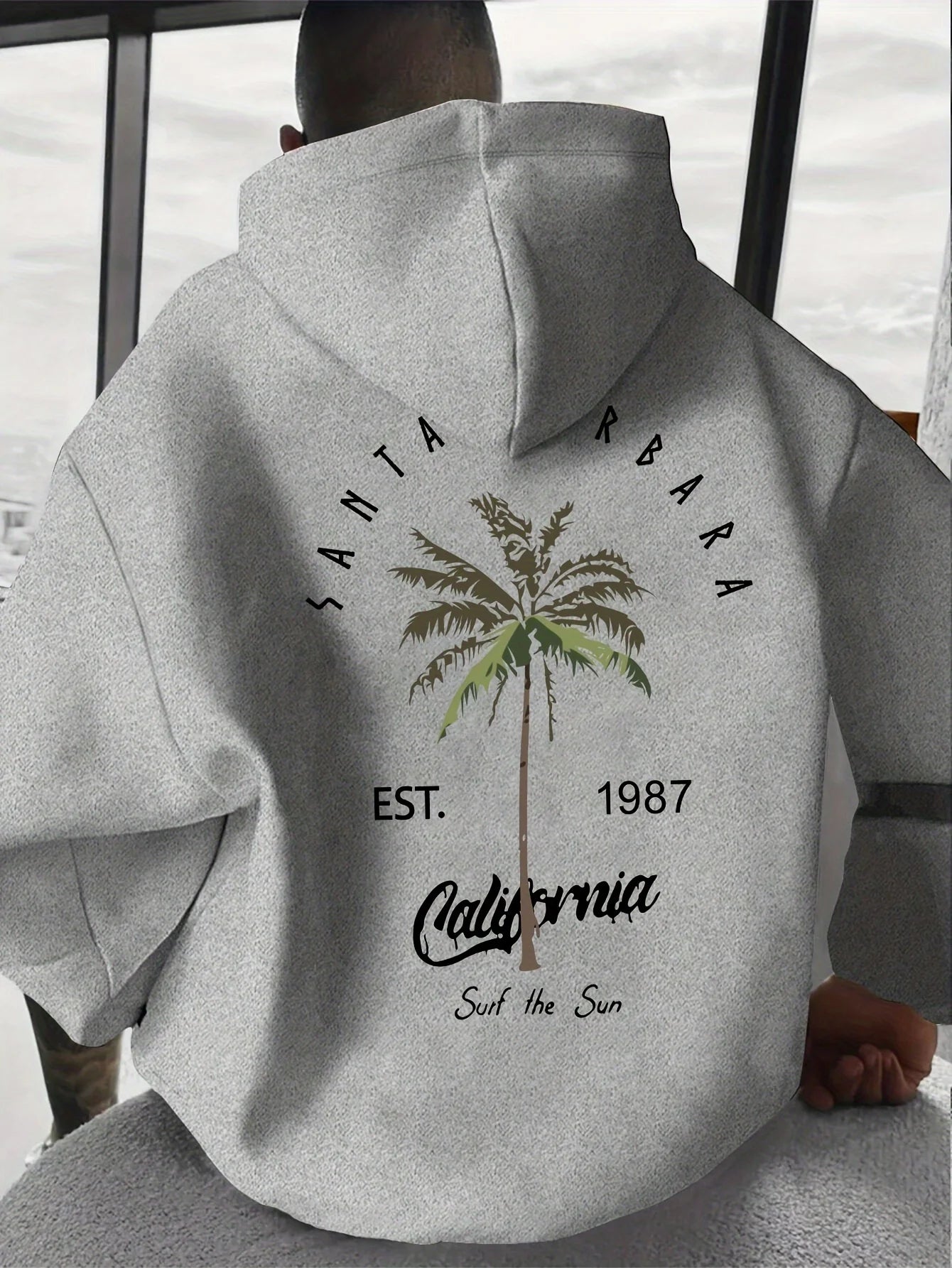 Tropical Palm Tree Print Fashion Men Women Long-sleeve Hooded Sweatshirt Autumn Winter Daily Casual Loose Street Warm Sportswear