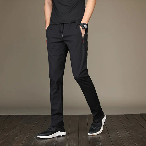Ice Silk Men's Pants 2026 Summer New Black Gray Thin Business Casual Pants Outdoor Elastic Breathable Straight Leg Sweatpants