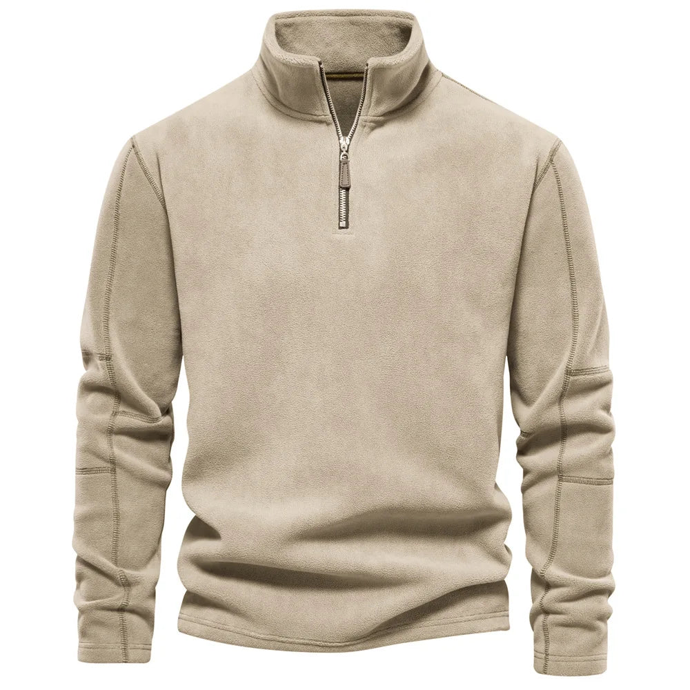 Men's new autumn-winter long-sleeved button-down pullover jacket with zipper. Trendy and versatile men's fleece pullover shirt.