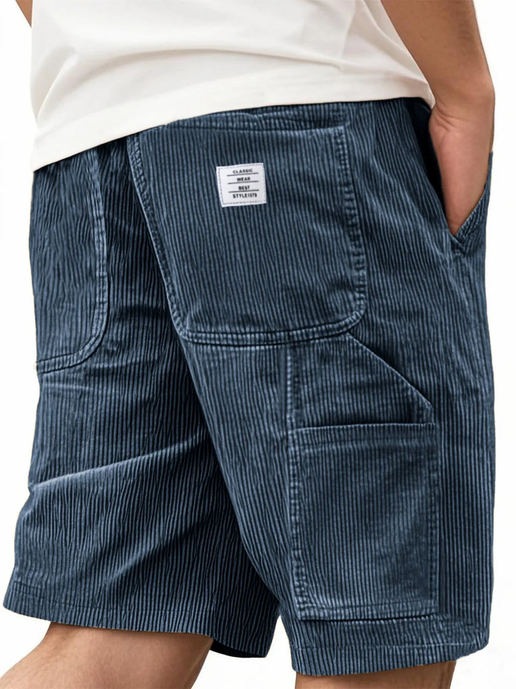 2026 Summer Men's Retro Corduroy Workwear Shorts Elastic Waist Multi-Pocket Casual Shorts Embroidery Daily Shorts For Male