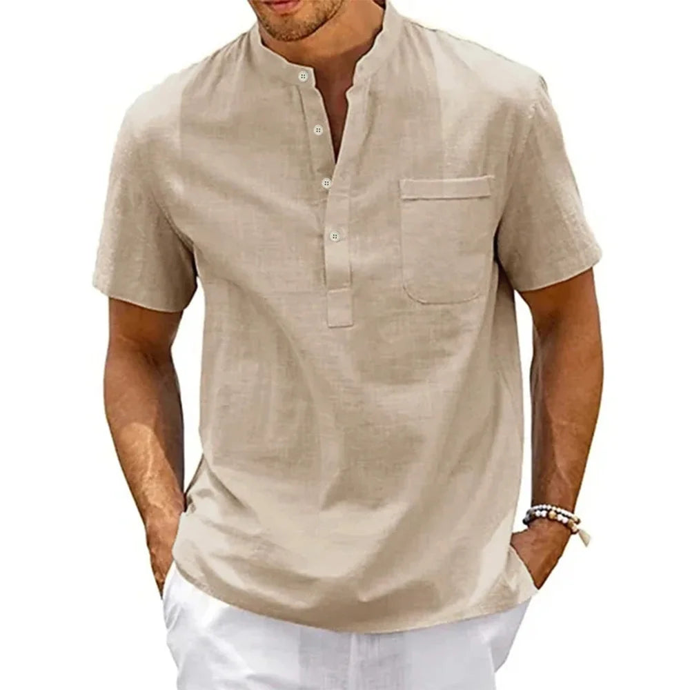 Men's Linen Henley Beach Shirt